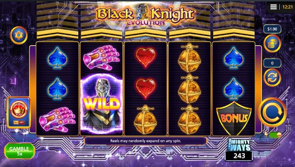 Black Knight Evolution base game screenshot showing reels and features
