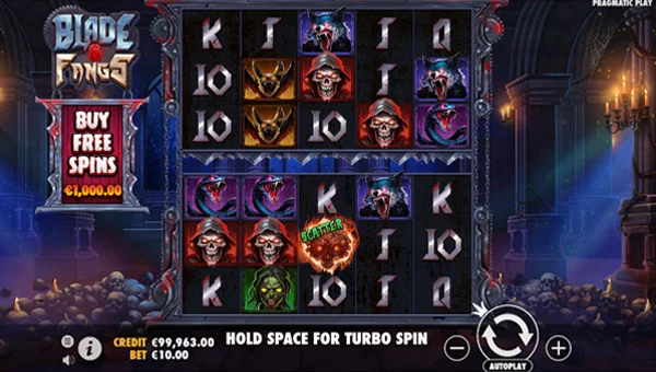 Blade and Fangs base game screenshot showing reels and features