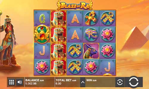 Blaze of Ra base game screenshot showing reels and features