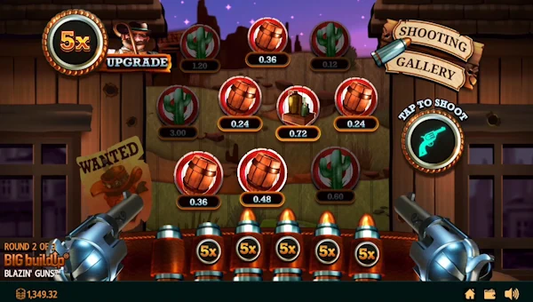 Screenshot of Blazin Guns slot demo showing reels and bonus game features