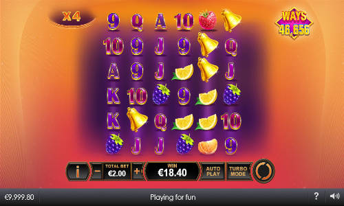 Blazing Bells base game screenshot showing reels and features