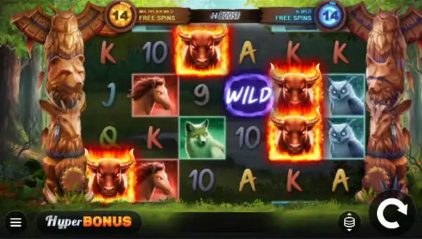 Blazing Bull 2 base game screenshot showing reels and features