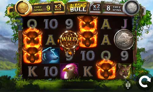 Blazing Bull base game screenshot showing reels and features