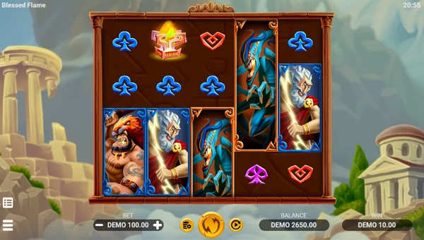 Blessed Flame base game screenshot showing reels and features