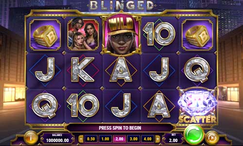 Blinged base game screenshot showing reels and features