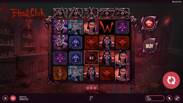 Blood Club base game screenshot showing reels and features