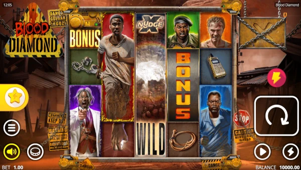 Blood Diamond base game screenshot showing reels and features