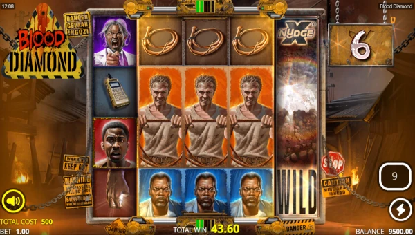Screenshot of Blood Diamond slot demo showing reels and bonus game features