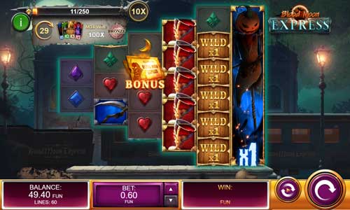 Blood Moon Express base game screenshot showing reels and features