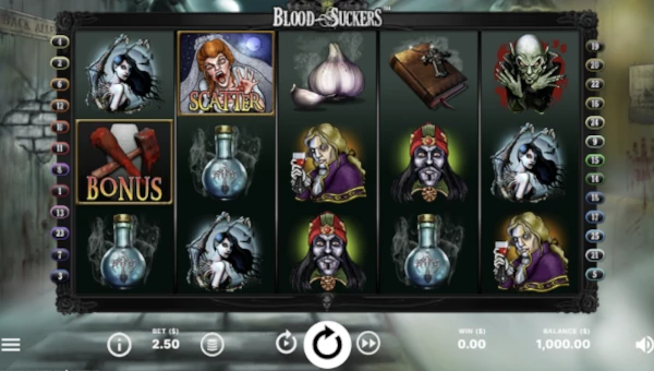 Blood Suckers base game screenshot showing reels and features