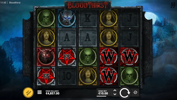 Bloodthirst base game screenshot showing reels and features