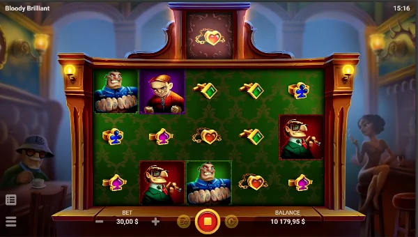 Bloody Brilliant base game screenshot showing reels and features