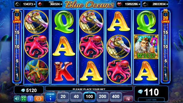 Blue Oceans base game screenshot showing reels and features
