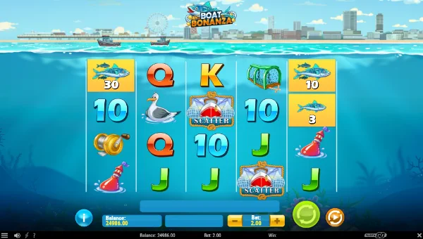 Boat Bonanza base game screenshot showing reels and features