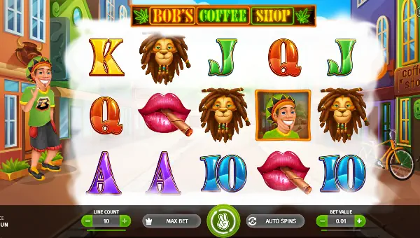 Bobs  Coffees Shop base game screenshot showing reels and features
