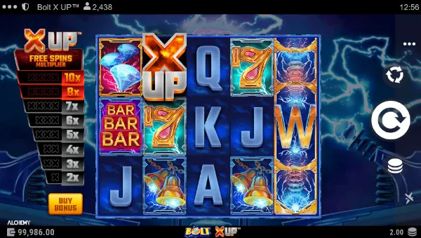 Bolt X Up base game screenshot showing reels and features