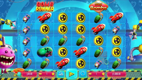 Bomb Runner base game screenshot showing reels and features