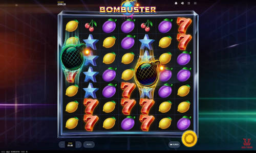 Bombuster base game screenshot showing reels and features