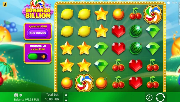 Bonanza Billion base game screenshot showing reels and features
