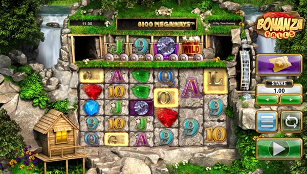Bonanza Falls base game screenshot showing reels and features