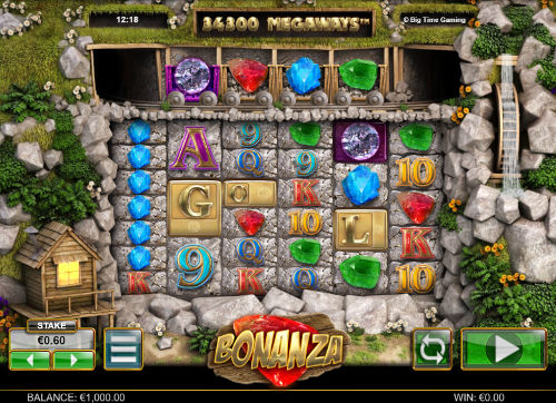 Bonanza base game screenshot showing reels and features
