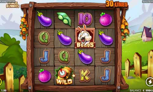 Bonus Bunnies base game screenshot showing reels and features