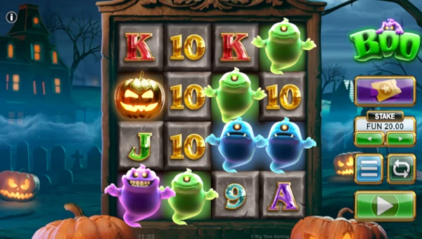 Boo base game screenshot showing reels and features