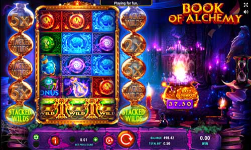Book of Alchemy base game screenshot showing reels and features