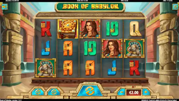 Book of Babylon base game screenshot showing reels and features