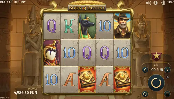 Book of Destiny base game screenshot showing reels and features