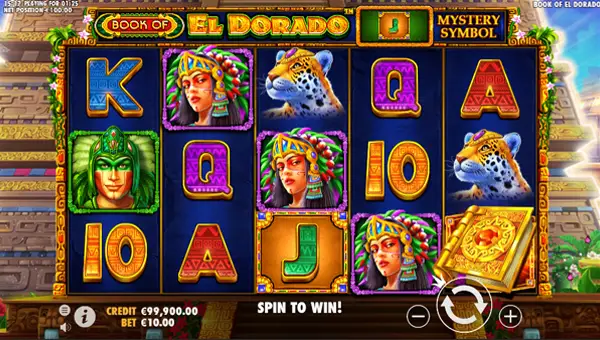 Book of El Dorado base game screenshot showing reels and features