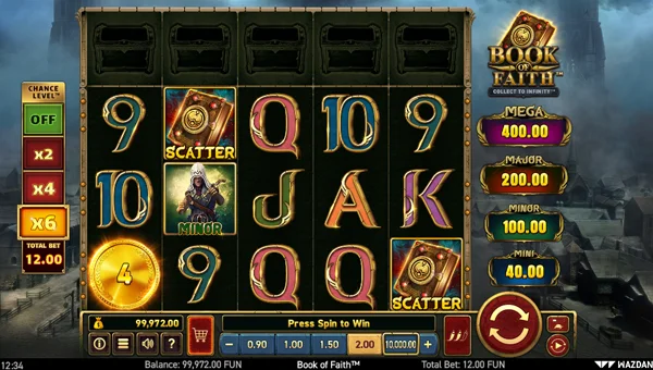 Book of Faith base game screenshot showing reels and features
