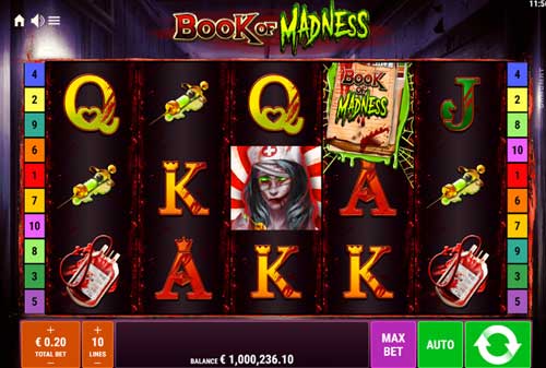 Book of Madness base game screenshot showing reels and features