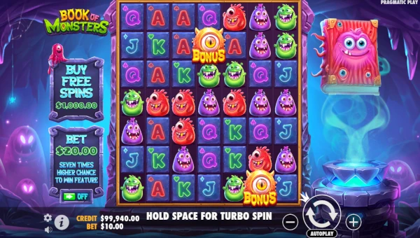 Book of Monsters base game screenshot showing reels and features