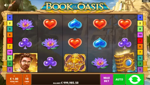 Book of Oasis base game screenshot showing reels and features