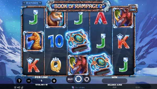 Book of Rampage 2 base game screenshot showing reels and features