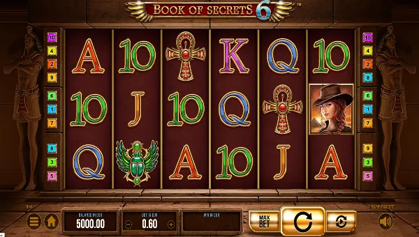 Book Of Secrets 6 base game screenshot showing reels and features