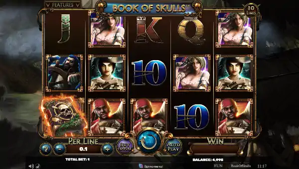 Book of Skulls base game screenshot showing reels and features