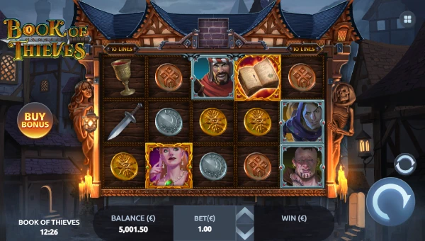 Book of Thieves base game screenshot showing reels and features