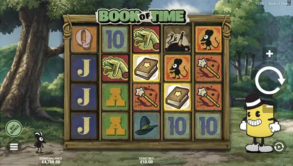 Book of Time base game screenshot showing reels and features