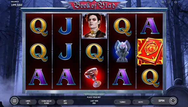 Book of Vlad base game screenshot showing reels and features