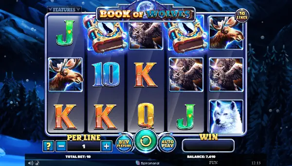 Book of Wolves base game screenshot showing reels and features