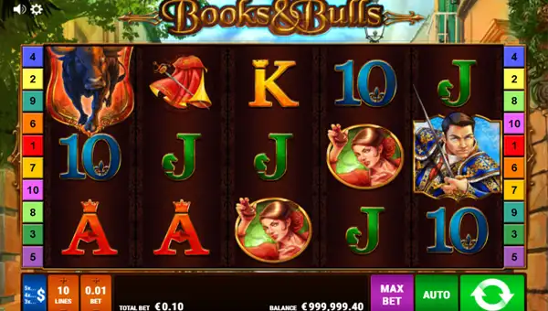 Books and Bulls base game screenshot showing reels and features