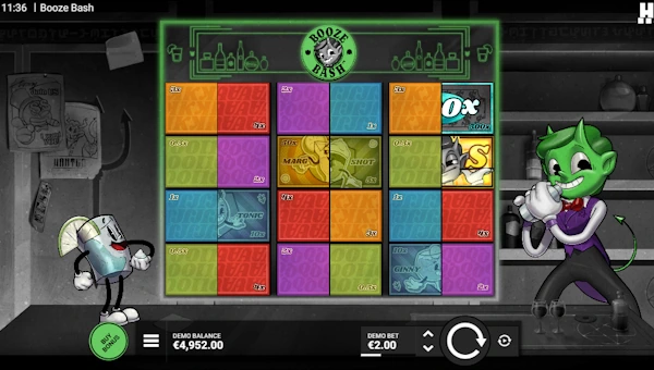 Booze Bash base game screenshot showing reels and features