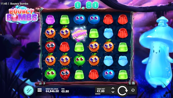 Bouncy Bombs base game screenshot showing reels and features