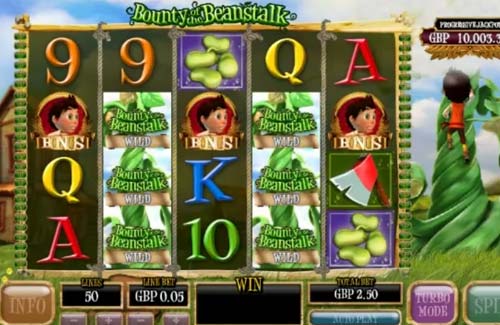 Bounty of the Beanstalk base game screenshot showing reels and features