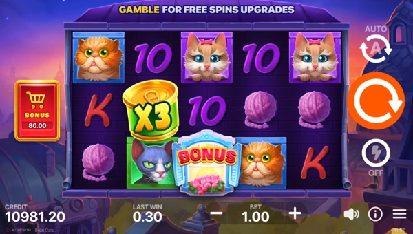 Bozo Cats base game screenshot showing reels and features