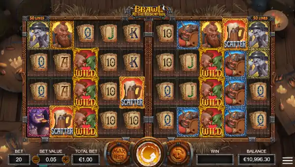 Brawl at the Redcap Inn base game screenshot showing reels and features