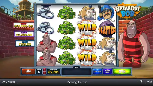 Breakout Bob base game screenshot showing reels and features