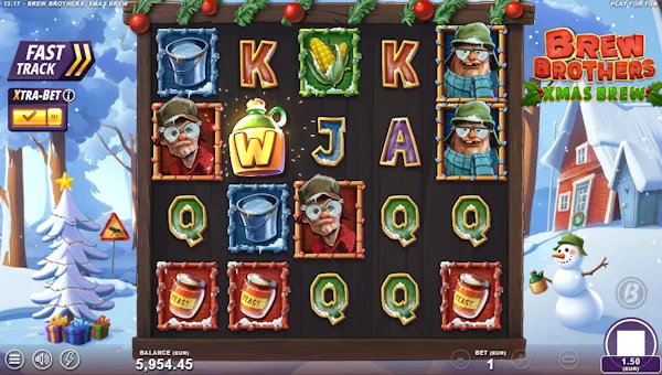 Brew Brothers Xmas Brew base game screenshot showing reels and features